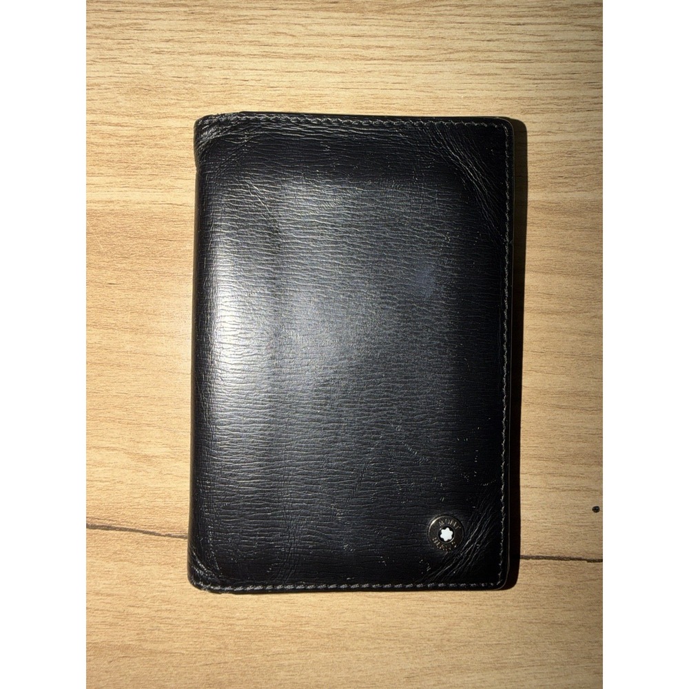 Montblanc Vertical black Leather Waller Card holder Bifold Star Logo Smooth P